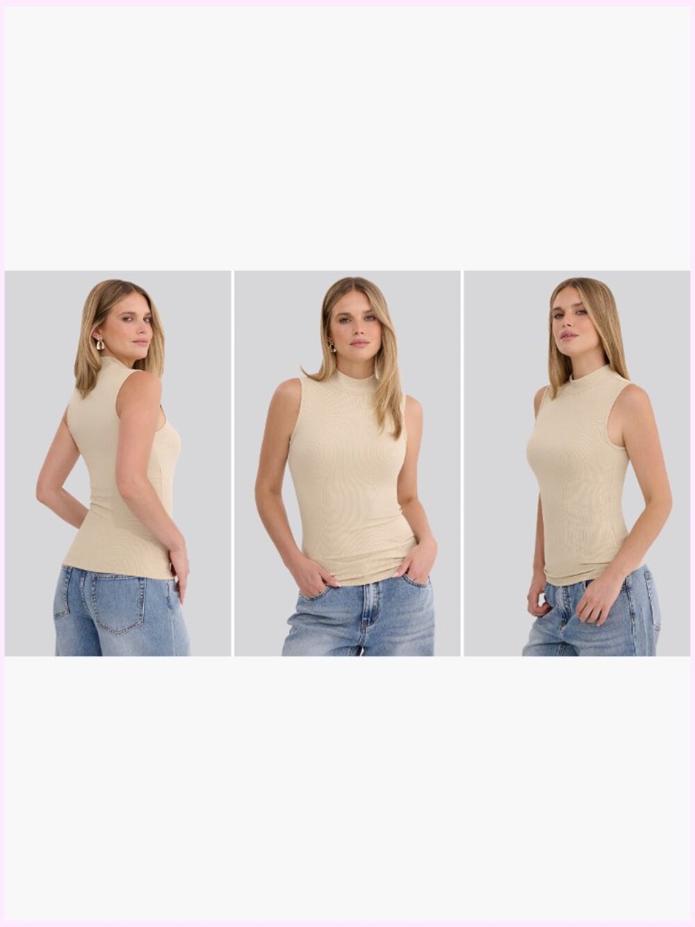 Mock Neck Tank Top Ribbed Knit Sleeveless Slim Fit Summer Basic Layer Tops - Picture 7 of 7